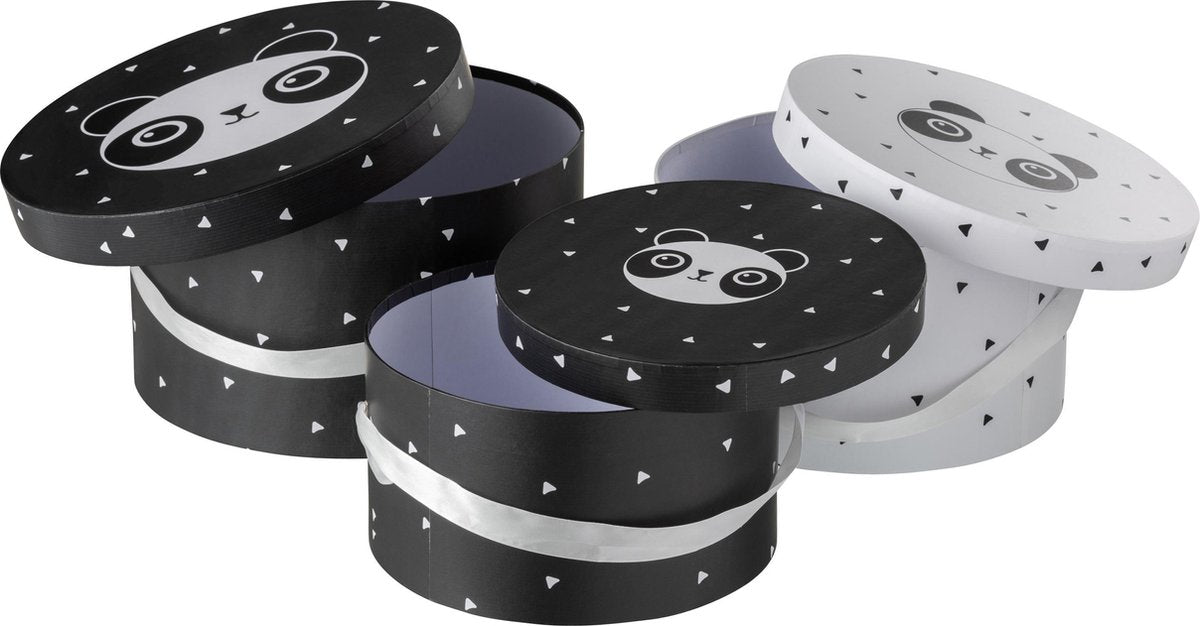 J-Line Set Van 3 Dozen Rond Panda Papier Zwart/Wit
