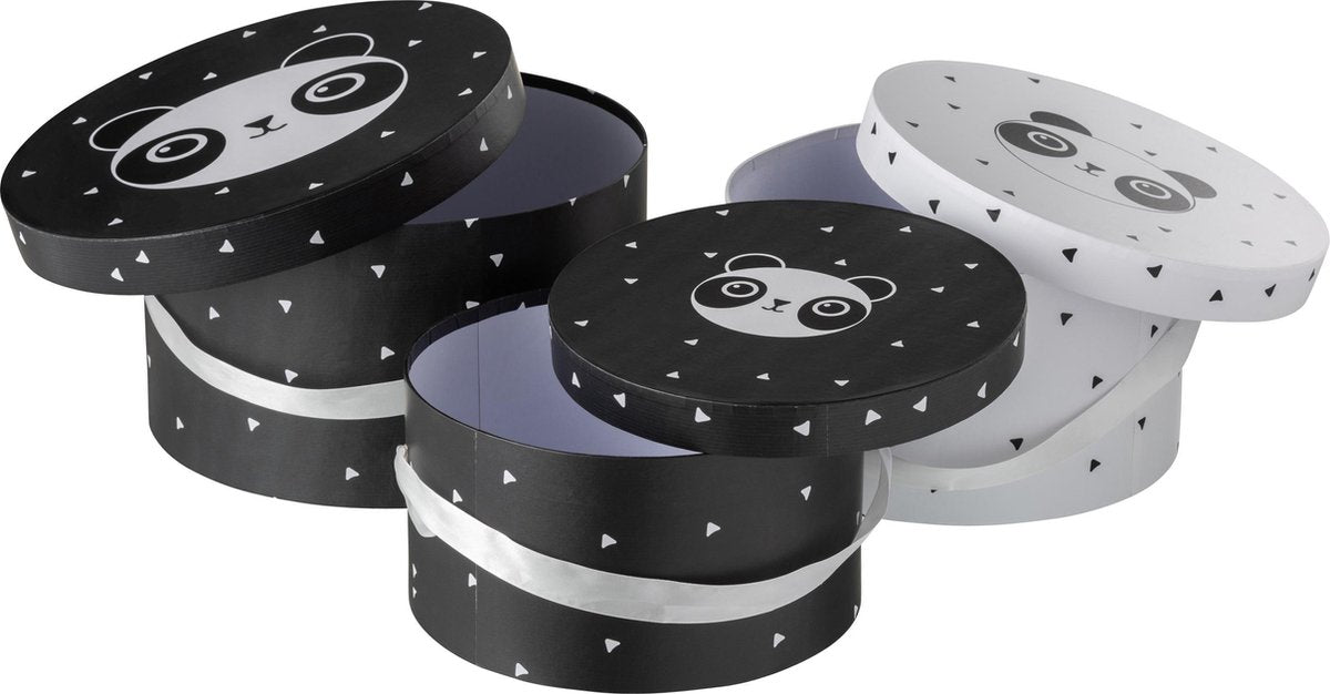 J-Line Set Van 3 Dozen Rond Panda Papier Zwart/Wit