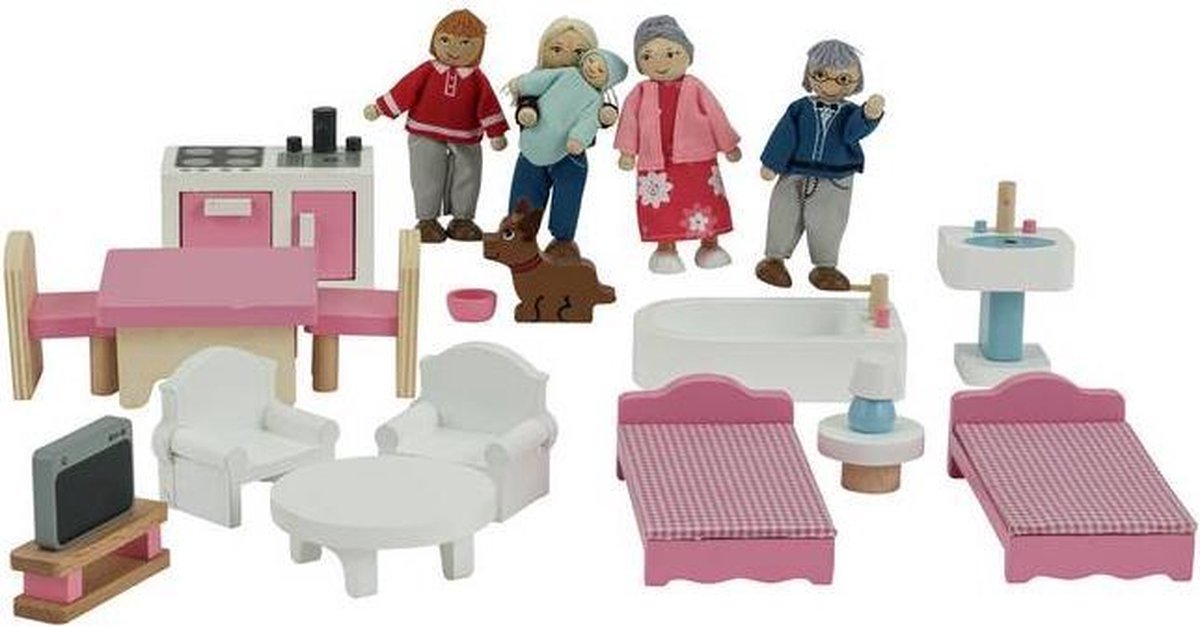 Jupiter Workshops - Houten Poppenhuis - Meubelspeelset -figuren