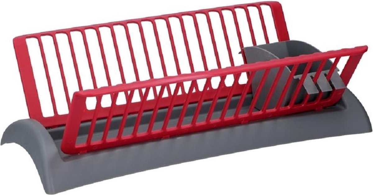 Afdruiprek met Bestekhouder en Lekbak - Kunststof - Rood / Grijs