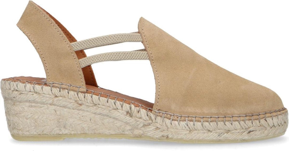 Manfield - Dames - Beige suède sandalen met sleehak - Maat 38