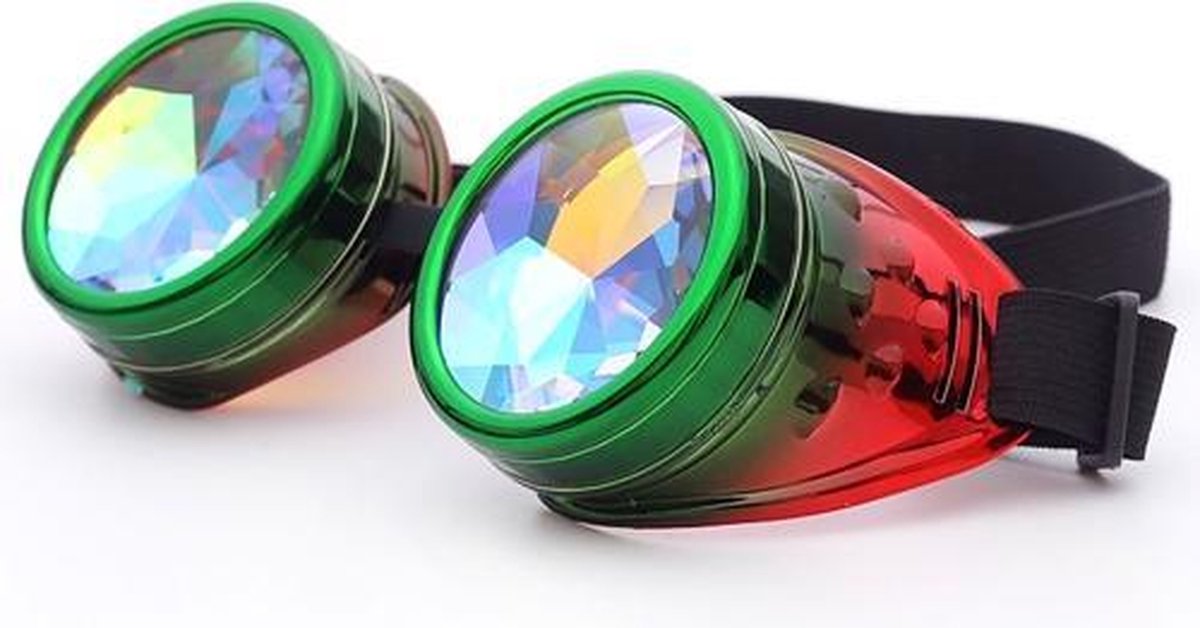 Caleidoscoop bril goggles Steampunk - groen rood - draak spacebril