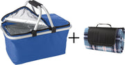 Boodschappenmand blauw - met koelvak - met picknickkleed geruit