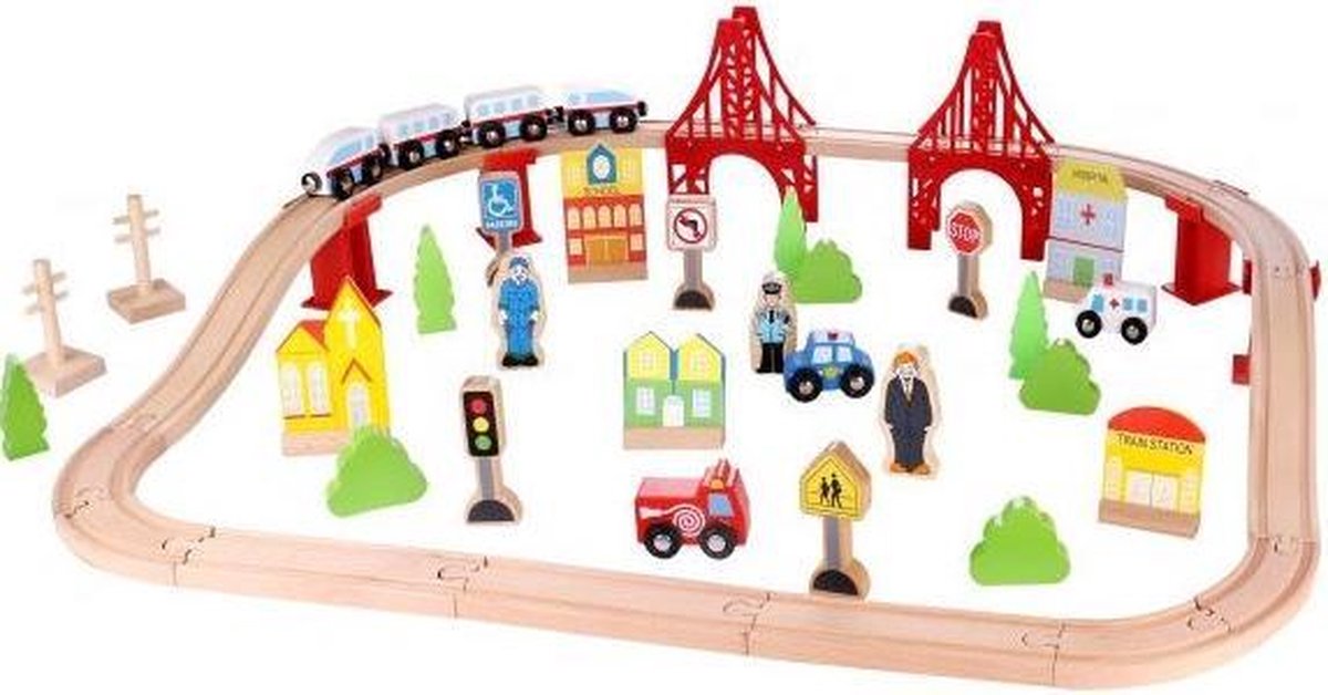 Tooky Toy Speelset trein junior 90 x 40 x 12 cm hout 55-delig