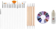 GUAPÀ - Nagel Penselen Set Wit + Rhinestones Diverse Kleuren + Druppel & Dotting Pennen + Nagellijm - Nail Art
