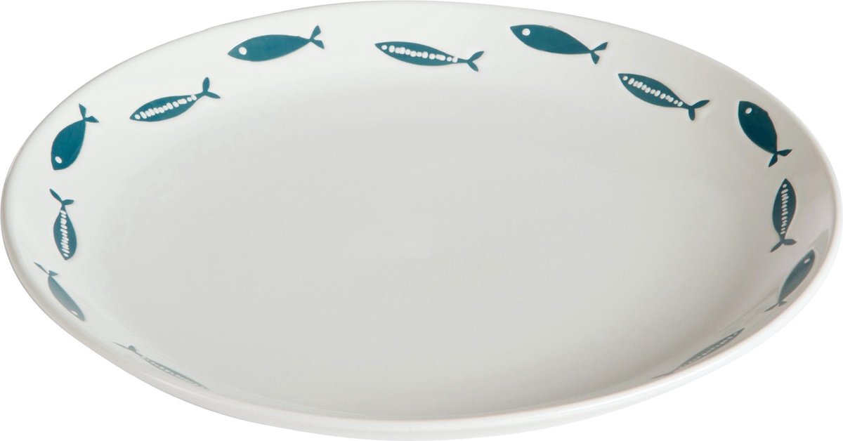 J-Line Bord Vis Keramiek Wit/Blauw