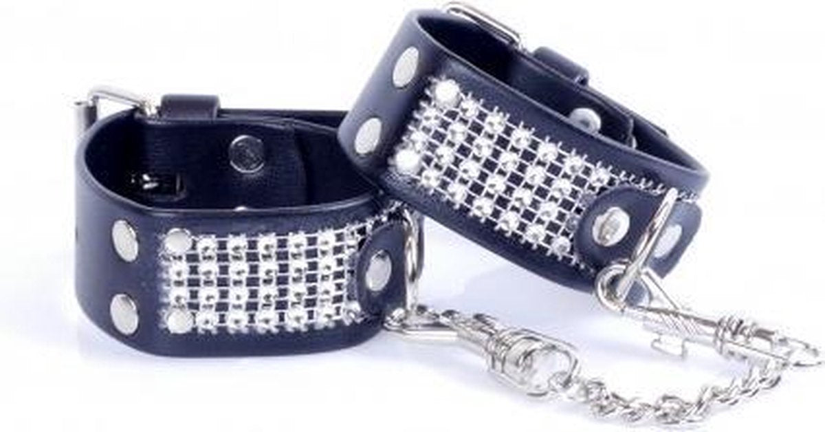Bossoftoys - Fetish - BDSM - Bondage handboeien - Wrist cuffs -  brede fake diamanten steentjes Handboeien - 2 CM