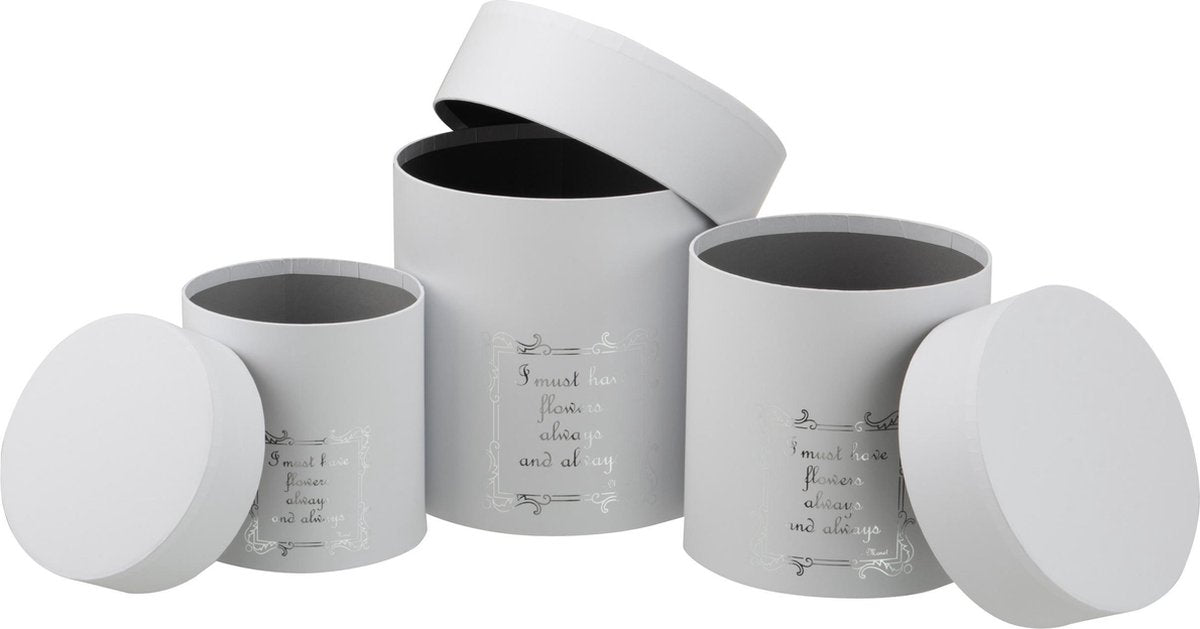 J-Line Set Van 3 Dozen Rond Hoog Bloemen Papier Wit/Zilver
