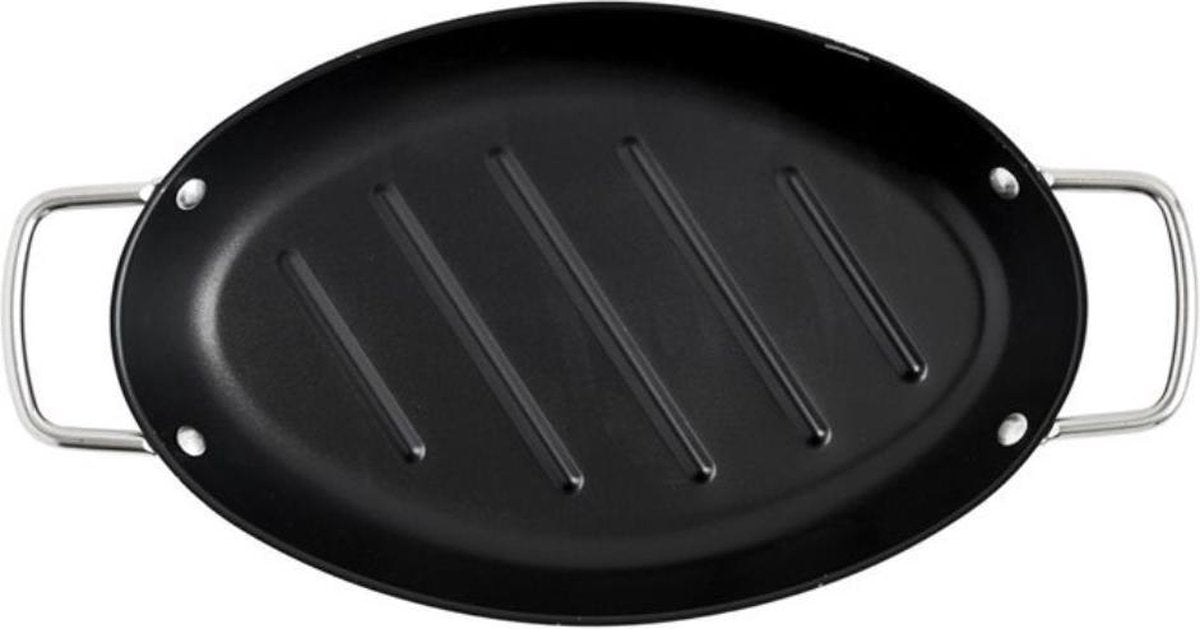 Orange85 Grillpan - Ovaal - Barbecue - Anti Aanbak - Met handvaten - Metaal - Zwart