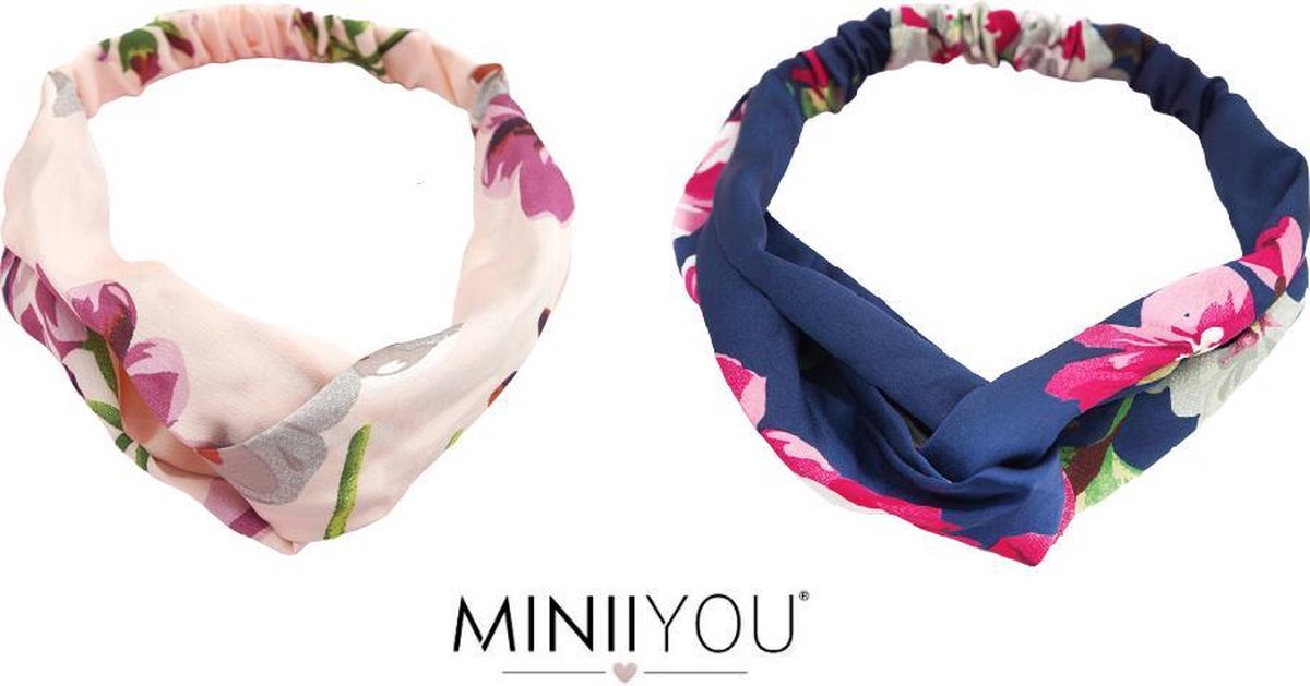 MINIIYOU® Set 2 stuks dames oriental haarbanden bandana blauw roze - en meiden - tieners - vrouwen - volwassenen haarbanden gebloemd |  haarband bloemenprint