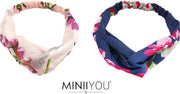 MINIIYOU® Set 2 stuks dames oriental haarbanden bandana blauw roze - en meiden - tieners - vrouwen - volwassenen haarbanden gebloemd |  haarband bloemenprint