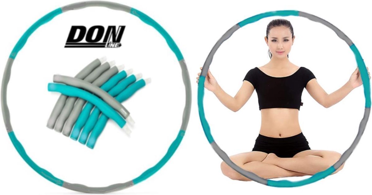DONLINE Fitness Hula Hoop 1kg/ Fitness Hoelahoep – Blauw˞ Grijs met schuimrubber voor gewichtsvermindering – 8 segmenten afneembaar voor volwassenen + kinderen – Leuk vrouwen + mannen Cadeau / Sport Hula Hoop – Yoga Ring / Waist Trainer / Fitnessring