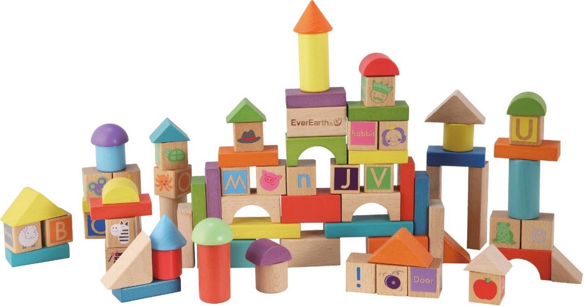 Everearth Blokken Hout 80 Delig Multicolor Vormen