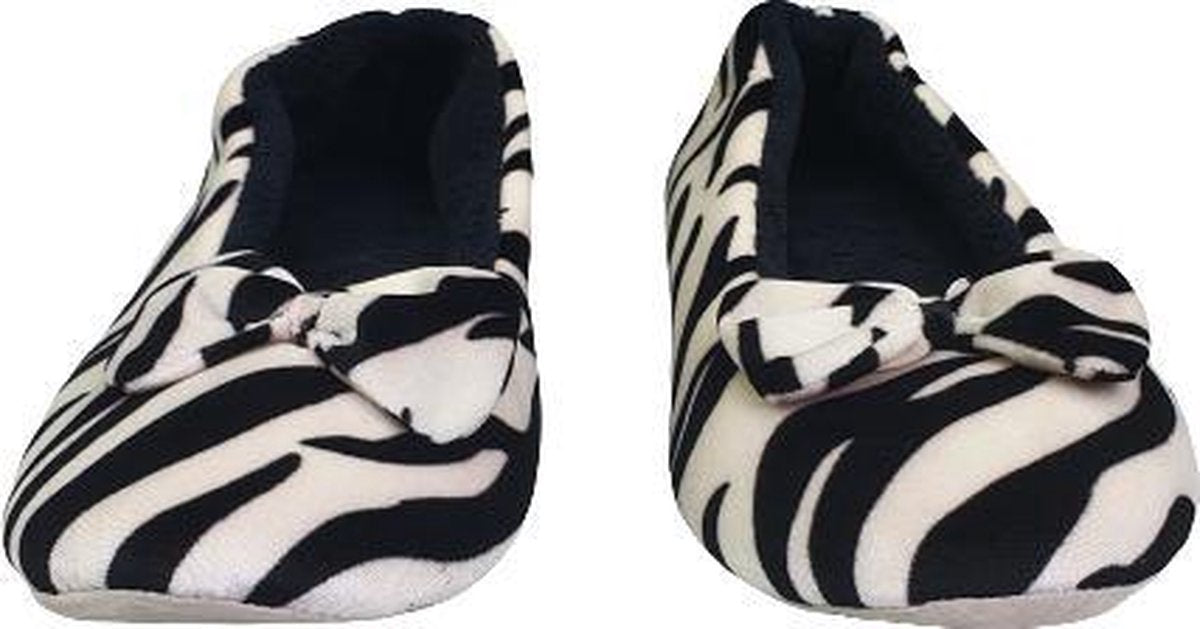 Pantoffels zebraprint met strik - Wit / Zwart - Maat 41 / 42