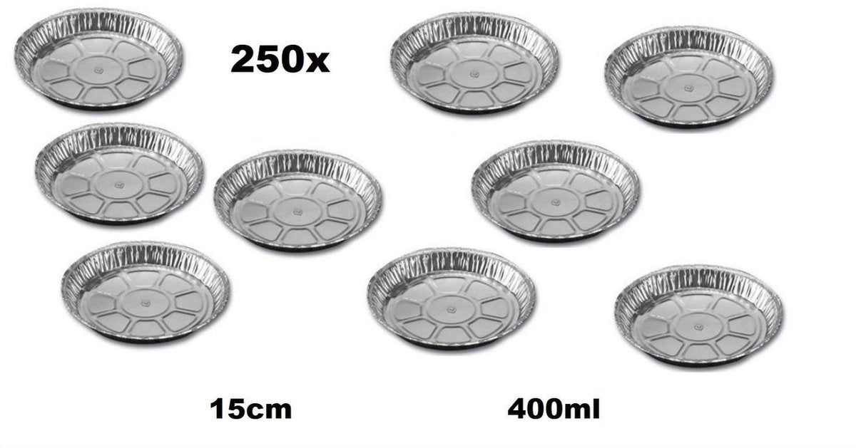 250x Schaal aluminium rond 15cm boterkoek 400ml - warmhoud schaal koek bakken BBQ festival thema feest