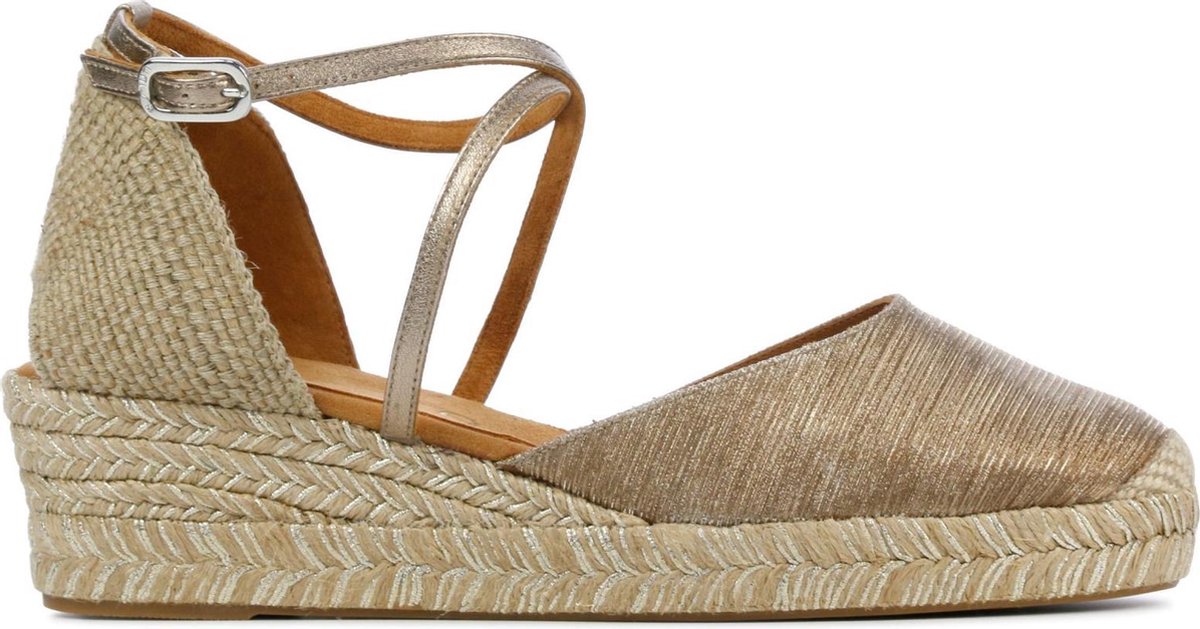 Unisa Vrouwen Textiel Espadrilles / Damesschoenen Plateauzool Hoogte 2.5 - 4.5 cm Gesp sluiting -  Caude glitter - Brons - maat 38