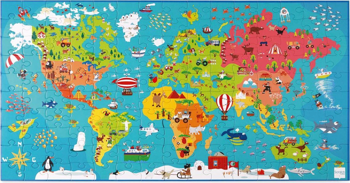 Scratch Puzzel Wereldkaart