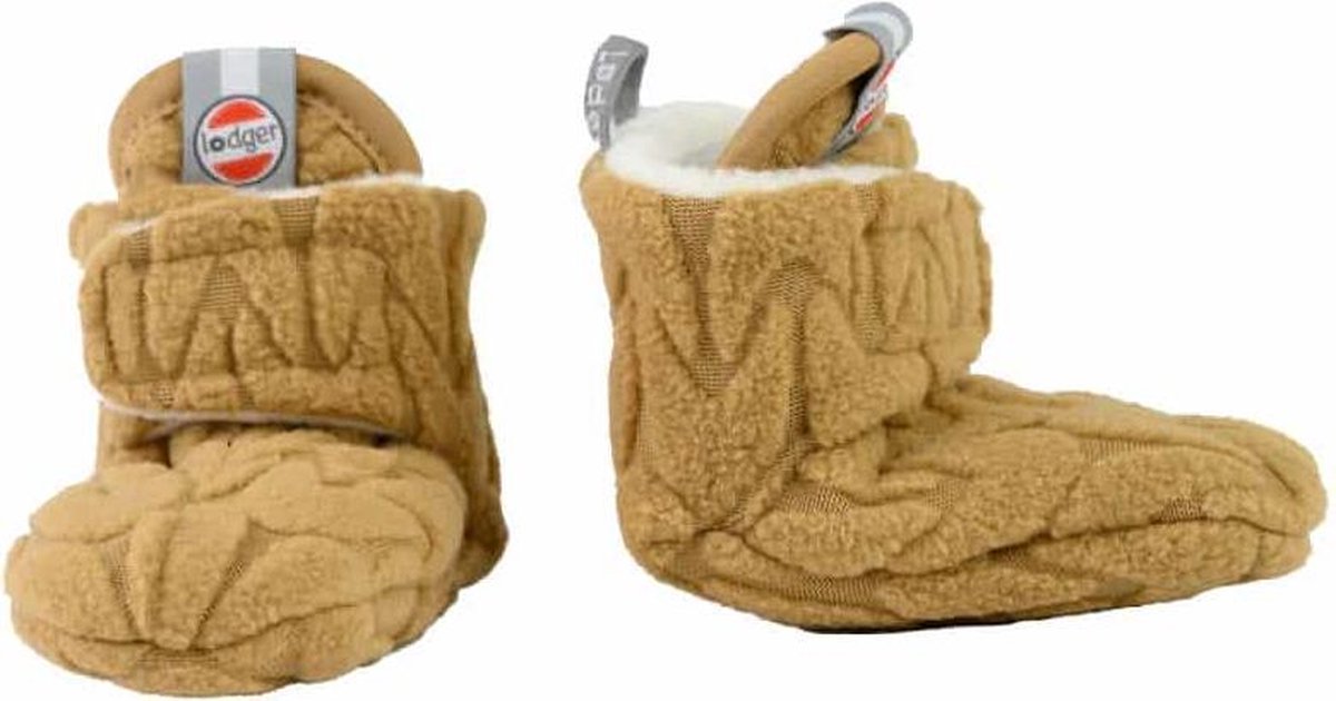 Lodger Babysloffen maat 18 - Slipper Empire - 2-Laags Fleece - Unisex - 6-12 maanden - Klittenbandsluiting - Antislip - Okergeel