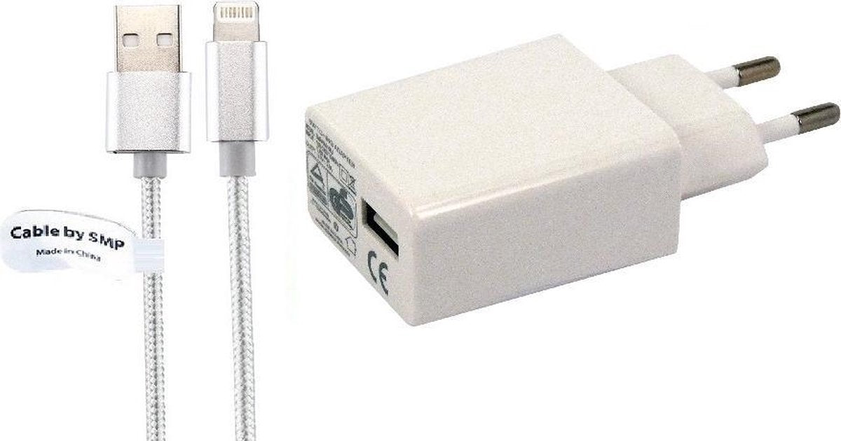 2A lader TUV gekeurd 2 m Oplaadkabel en oplader adapter met stekker. Past ook op  Apple. o.a. iPad Mini