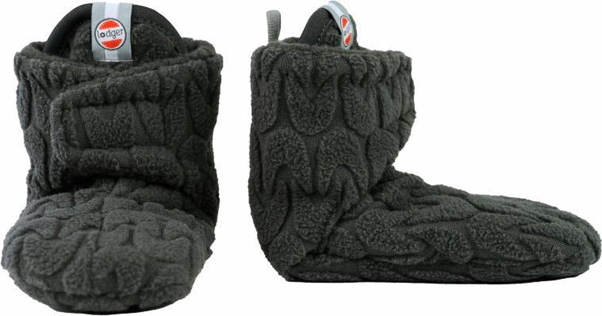 Lodger Slofjes Baby maat 16 - Slipper Empire - 2-Laags Fleece - Unisex - 3-6 maanden - Klittenbandsluiting - Antraciet