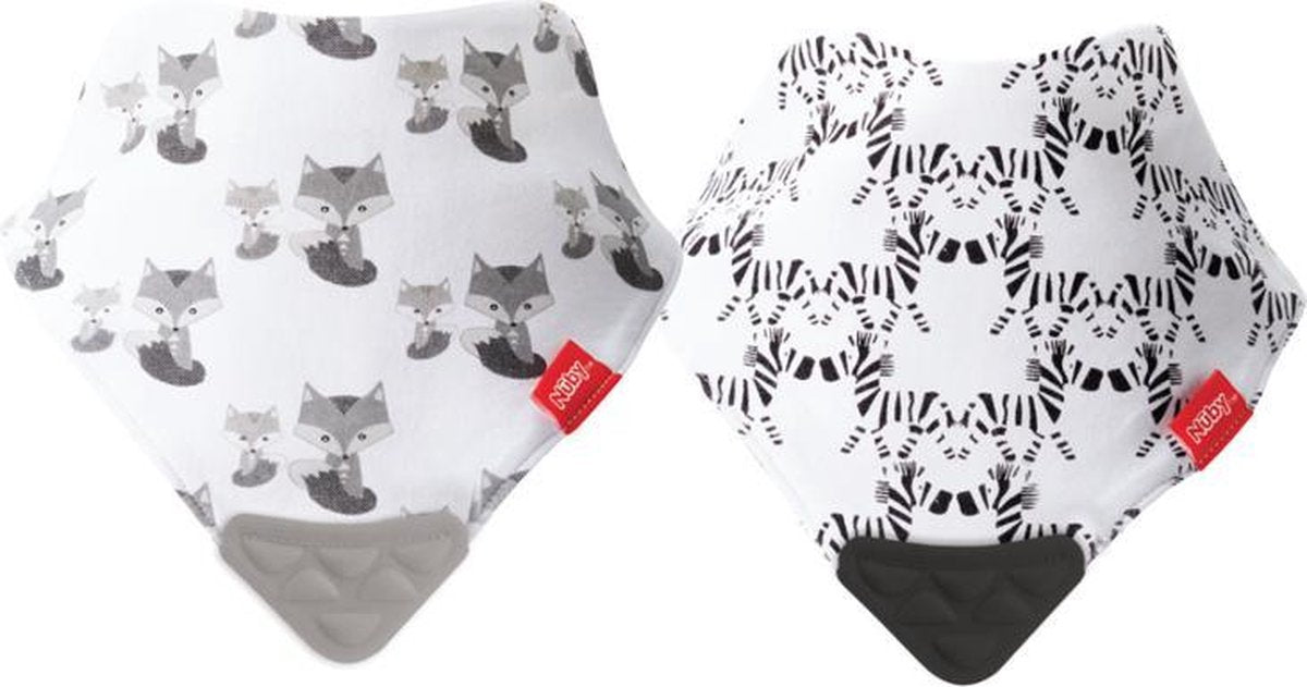 Nuby - bandana slab - baby slabbetjes - kwijlslabben dubbelzijdig met bijtring - 2 stuks - grijs