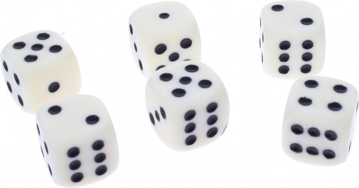 Longfield games Dobbelstenen 6 stuks creme 16mm
