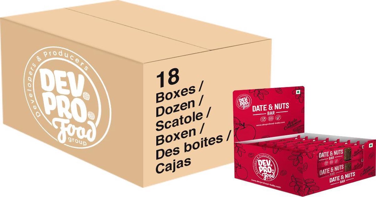 Dev. Pro. Dadel & Noten reep - sinaasappel kaneel smaak - doos met 288 repen - lekker voor op school of in de sportschool