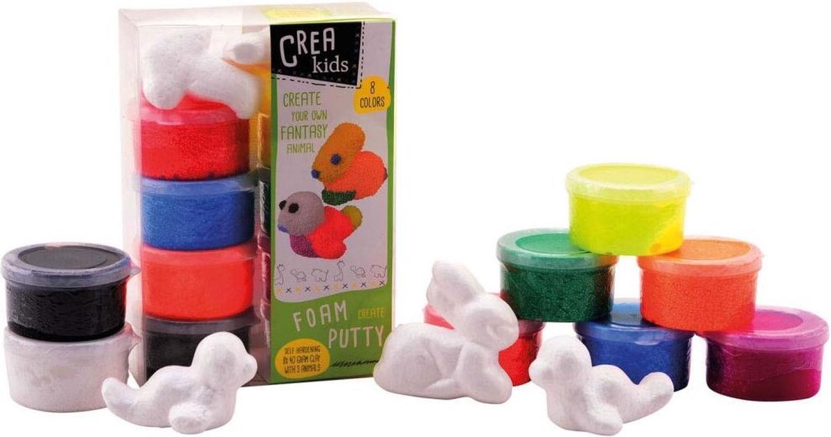 Crea Kids Foam Putty pack met 8 kleuren - johnToy