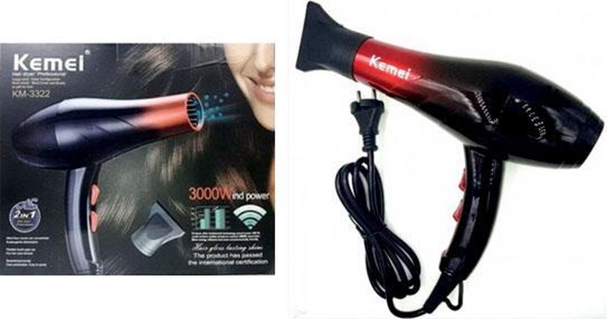 Professionele Föhn- Kemei 2 in 1 - 3000watt