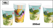 48x Beker Dinosaurus party karton 250ml - Dino verjaardag thema feest traktatie festival drinken limonade sap