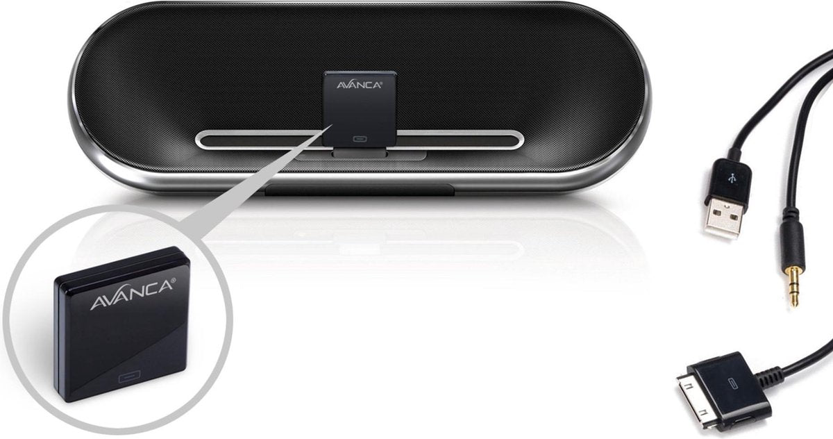 Avanca 30-pin naar Aux Kabel - USB Voeding - Zwart