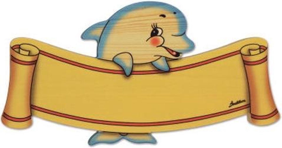 Naambord Dolfijn van hout 17