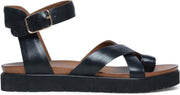 Manfield - Dames - Leren plateau sandalen met gespsluiting zwart - Maat 39