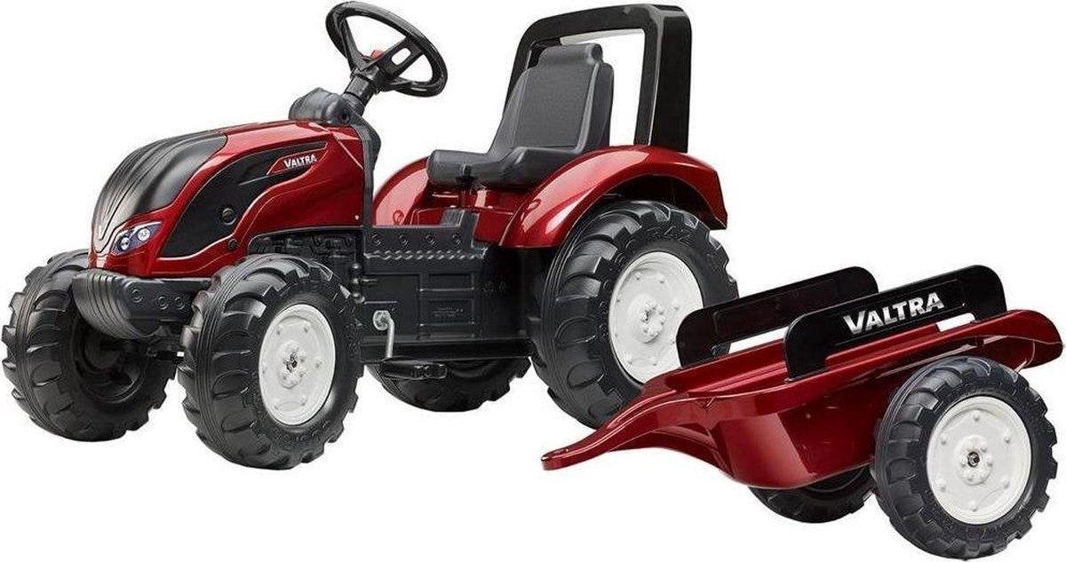 Falk Valtra S4 traptractor met aanhanger en geluid in donkerrood