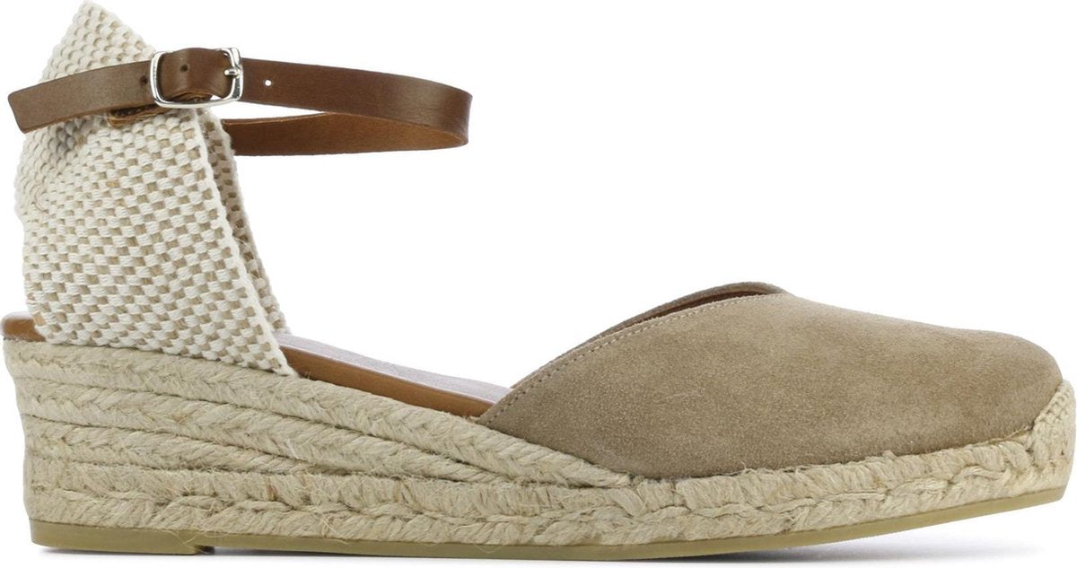 Mace Vrouwen Suède Espadrilles / Damesschoenen Sleehak - Gesp sluiting -  M1057 raffia - Taupe - maat 37