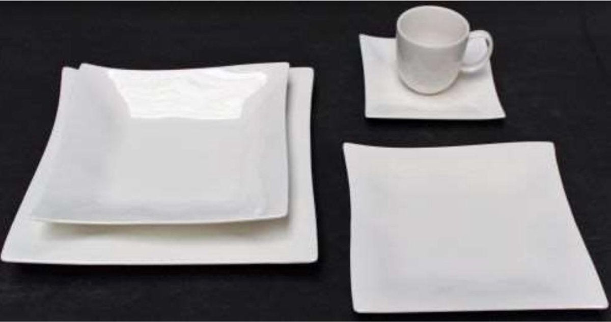 YILTEX - Wave – Serviesset / Tafelservies/ Serviesset 4 Persoons / Servies 4 Personen / Serviesset 20 Delig / Serviesset Vierkant – Porselein