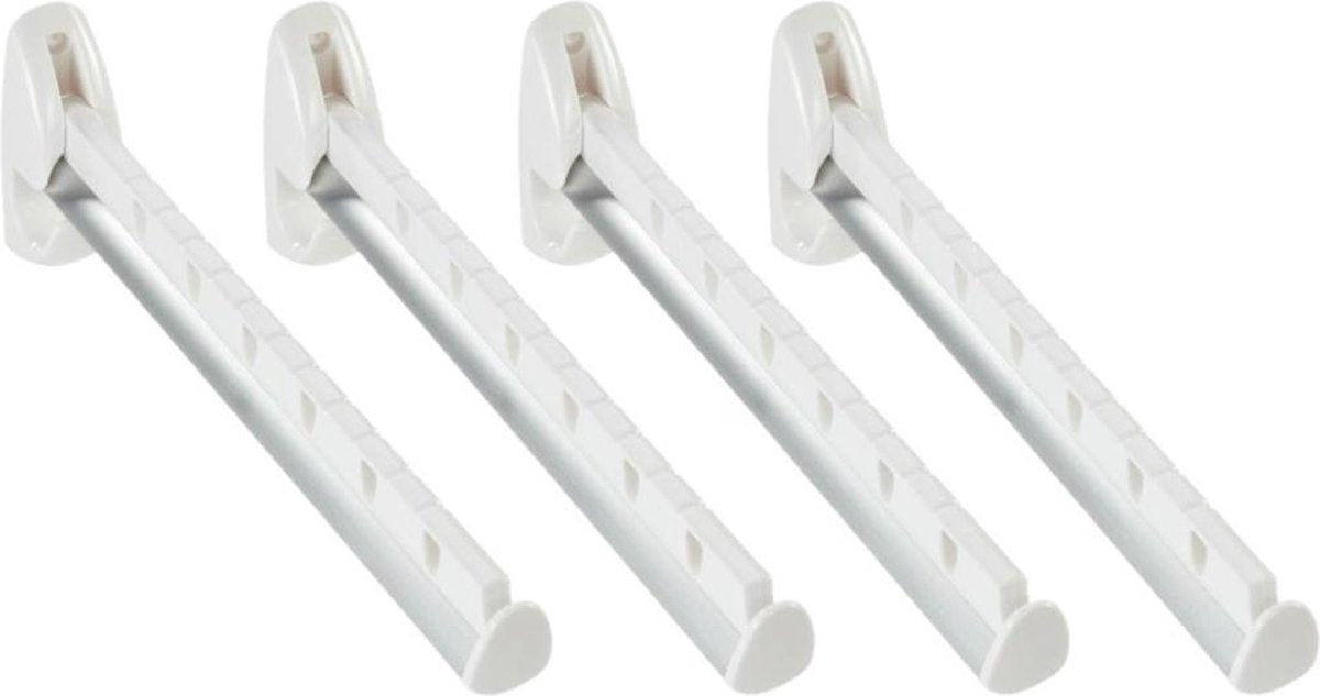 Set van 4x stuks kledinghaken inklapbaar wit 31 cm - Kledinghangerhaak/kledinghaak voor aan de muur - voor 7 hangers