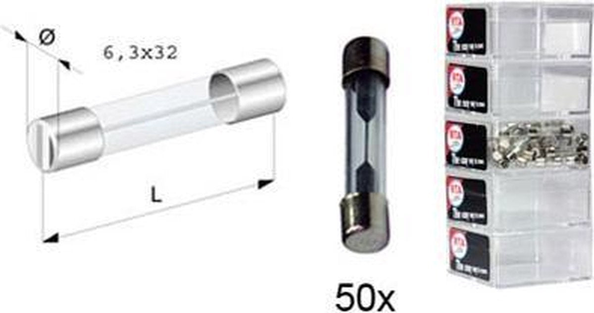 glas zekering rapid type 10A 6x32 mm 50 stuks in een doosje