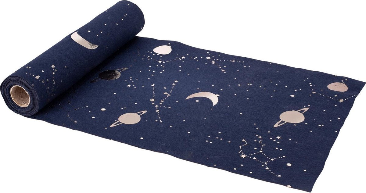 ARTIFETES - Donkerblauwe en goudkleurige linnen astronaut tafelloper - Decoratie > Tafelkleden