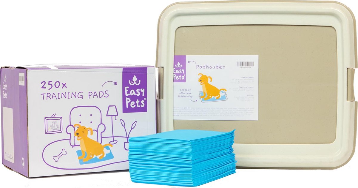Easypets Puppy Training Pads - Zindelijkheidstraining - Hondentoilet - 60 x 60 cm - 250 stuks - INCL. PADHOUDER