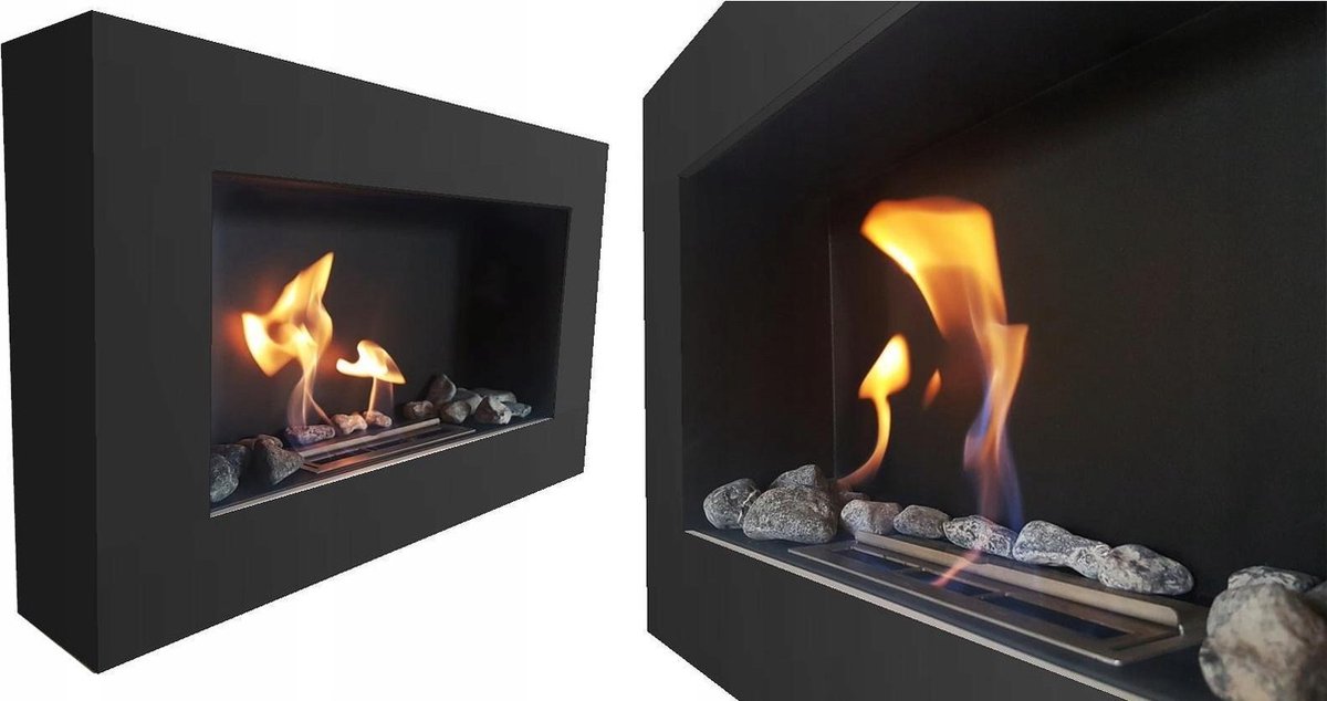 Sfeerhaard Bio Ethanol - Bioethanolhaarden.com - Sfeerhaard - Rea Zwarte Box Bio Wandhaard 65 x 40 CM - Openhaard - Hanghaard