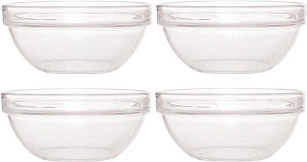 4x Salade schaaltjes/slakommetjes van glas 12 cm - Schalen en kommen - Keuken accessoires