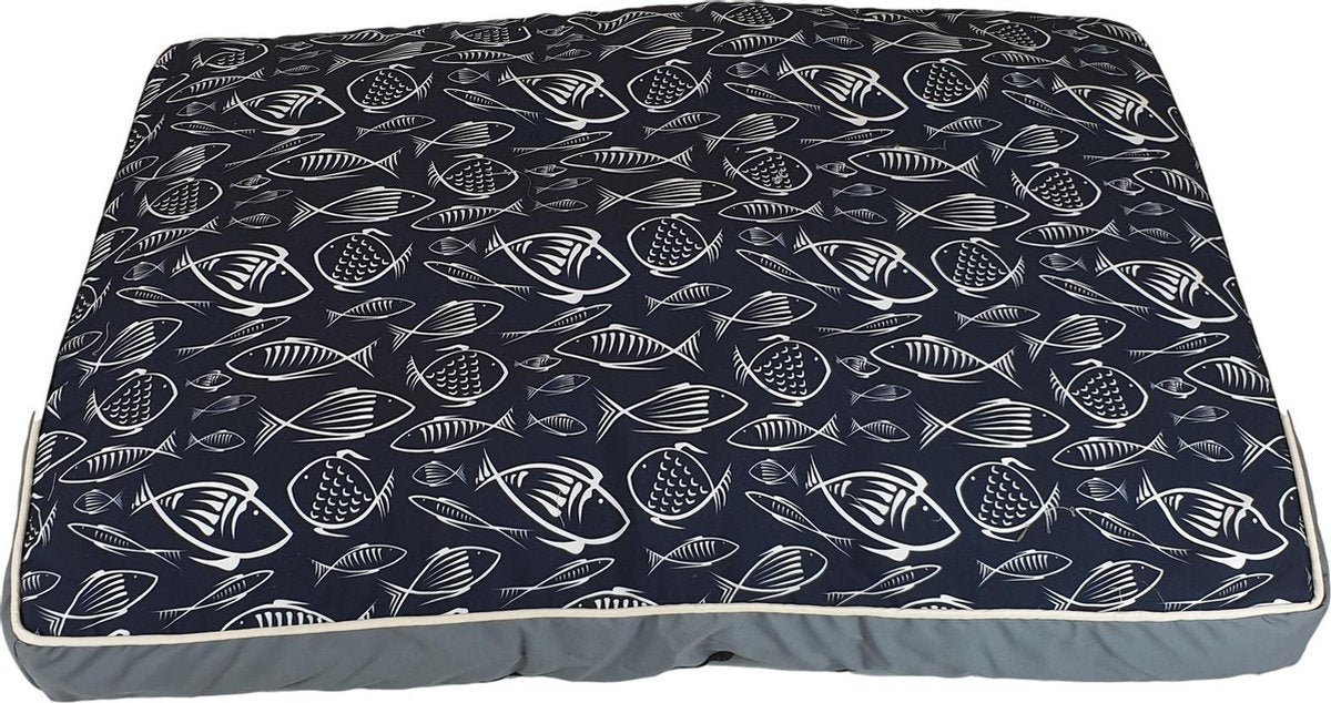 Hondenmand - hondenkussen - hondenmand groot - blauw - vis patroon - 100x70