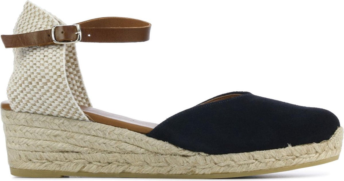 Mace Vrouwen Suède Espadrilles / Damesschoenen Sleehak - Gesp sluiting -  M1057 raffia - Blauw - maat 39