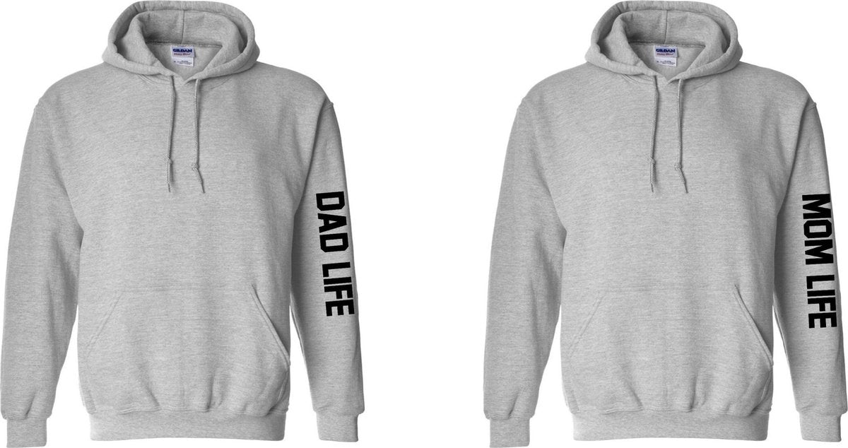 Hoodies voor papa en mama Dad life en Mom life | Leuk cadeau voor verjaardag truien met tekst | Sweaters capuchon vader en moeder | Hoodies kraamcadeau ouders | Hoodies/truien/sweaters s