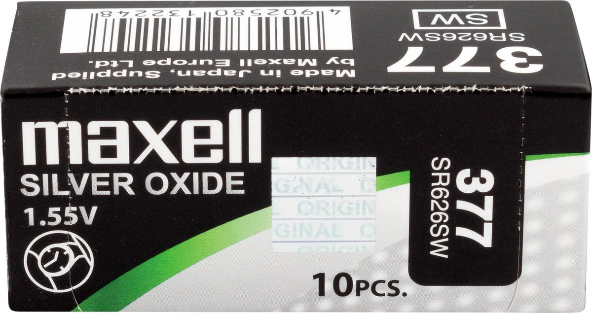 MAXELL 377 / SR626SW  zilveroxide knoopcel horlogebatterij 10 stuks