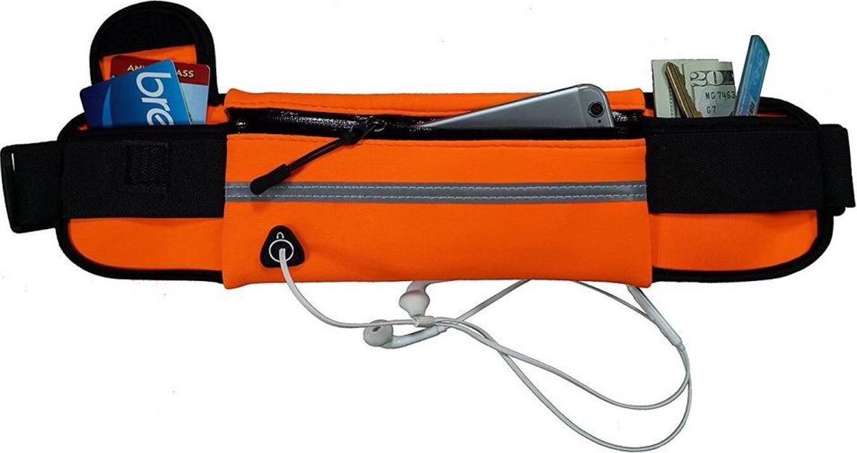 Universele Hardloop Heupband met Smartphone houder – Hardloopband – Sportband – Hardloopriem – Running Belt - Inclusief Sleutelhouder / Koptelefoon aansluit uitgang / Flesjeshouder - Oranje