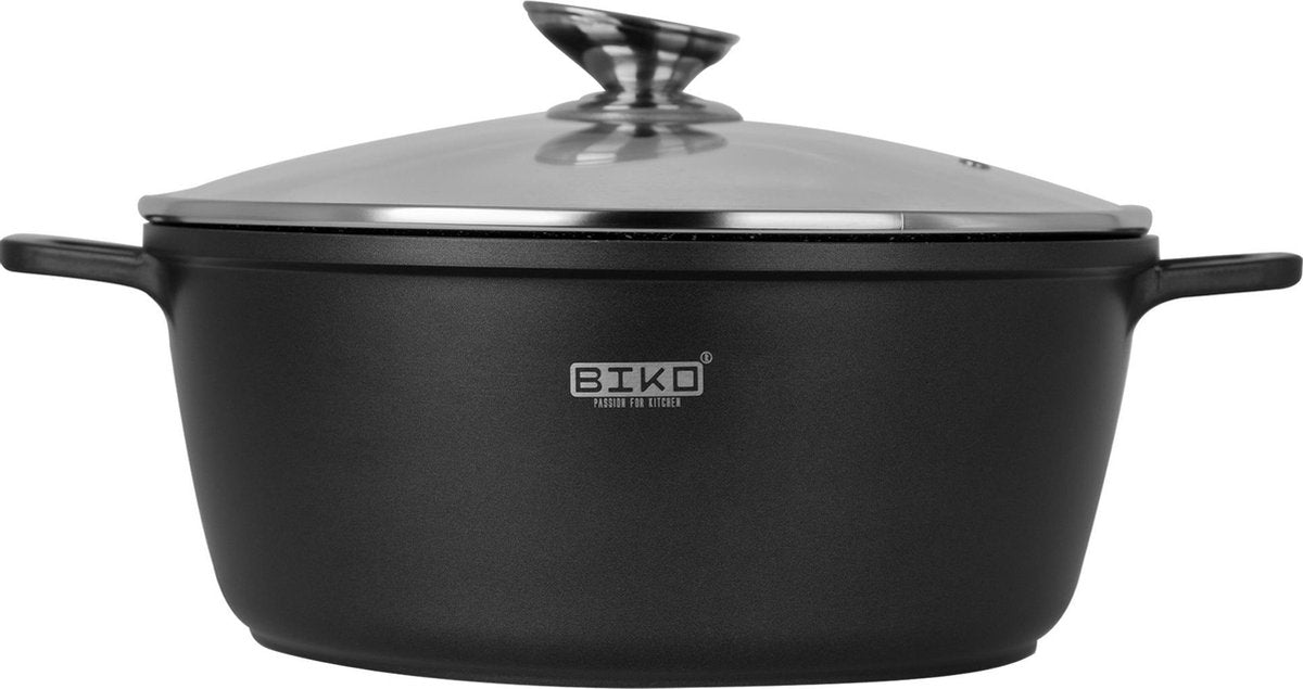 BIKO - Braadpan Ø 40 cm - Glazen deksel marmeren coating - Blackstone