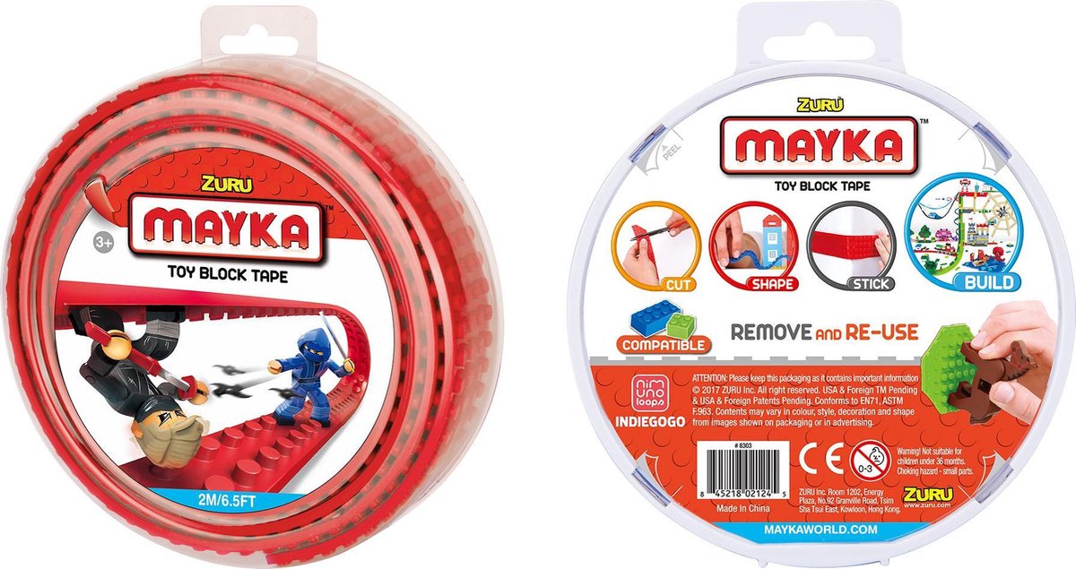 Mayka bouwblokjes tape rood - 2 meter / 4 studs