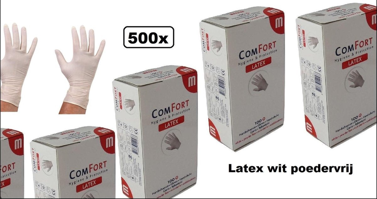 500x Handschoenen ongepoederd latex wit M Comfort - bacteriën